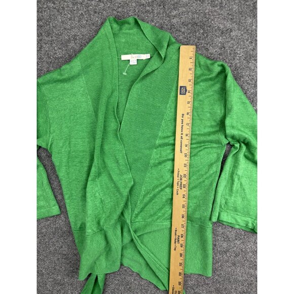 Boden Sweater Womens US 6 Green Linen Wrap Cardigan 3/4 Sleeve Belted Tie Waist - Picture 4 of 8